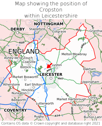 Map showing location of Cropston within Leicestershire