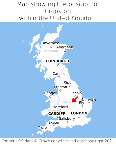 Map showing location of Cropston within the UK