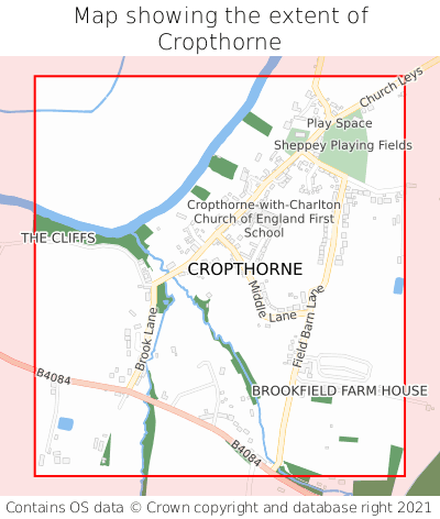 Map showing extent of Cropthorne as bounding box