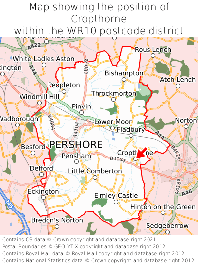 Map showing location of Cropthorne within WR10