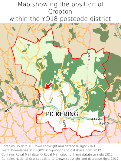 Map showing location of Cropton within YO18