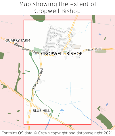 Map showing extent of Cropwell Bishop as bounding box