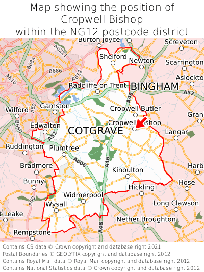 Map showing location of Cropwell Bishop within NG12