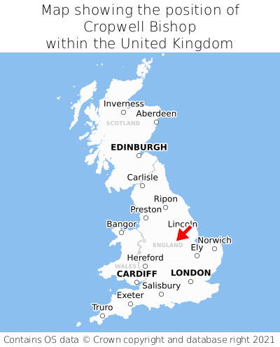 Map showing location of Cropwell Bishop within the UK