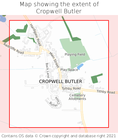 Map showing extent of Cropwell Butler as bounding box
