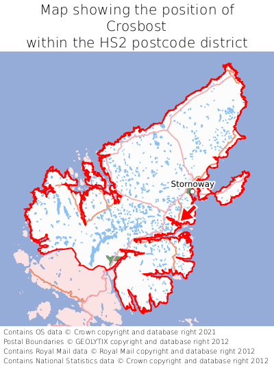 Map showing location of Crosbost within HS2