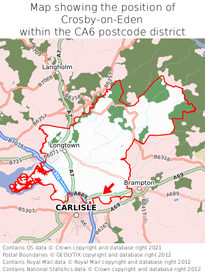 Map showing location of Crosby-on-Eden within CA6