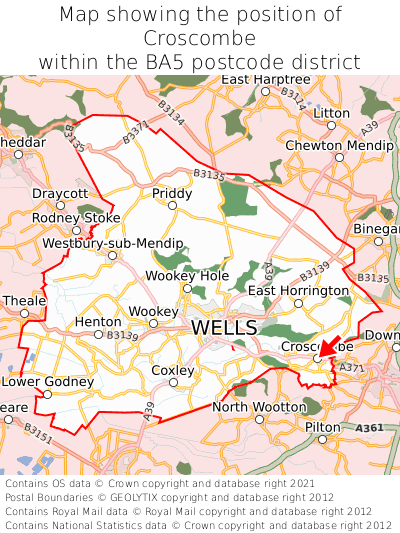 Map showing location of Croscombe within BA5