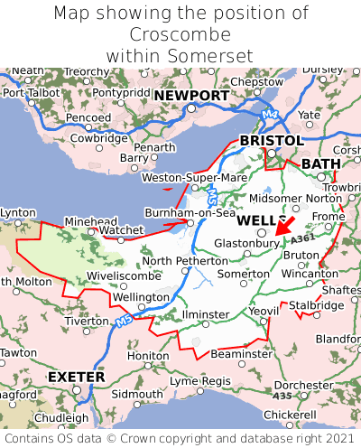 Map showing location of Croscombe within Somerset