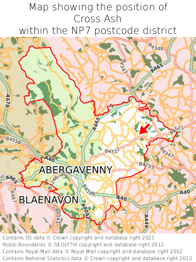 Map showing location of Cross Ash within NP7