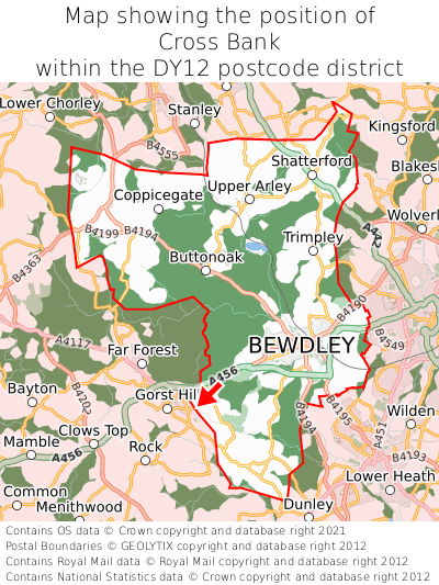 Map showing location of Cross Bank within DY12