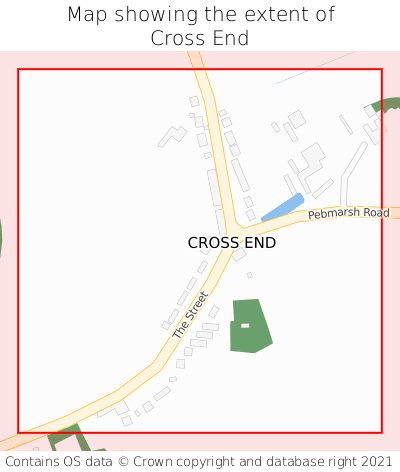 Map showing extent of Cross End as bounding box