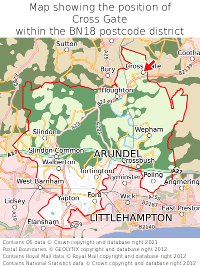 Map showing location of Cross Gate within BN18