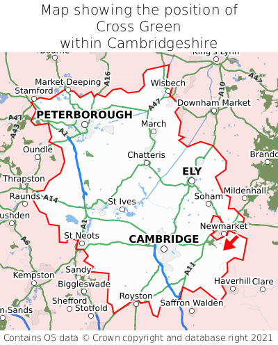 Map showing location of Cross Green within Cambridgeshire