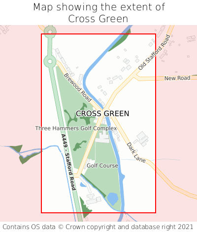 Map showing extent of Cross Green as bounding box