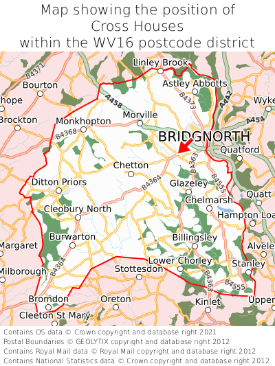 Map showing location of Cross Houses within WV16