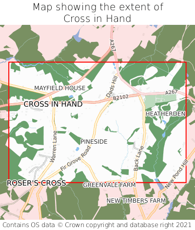 Map showing extent of Cross in Hand as bounding box