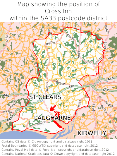 Map showing location of Cross Inn within SA33