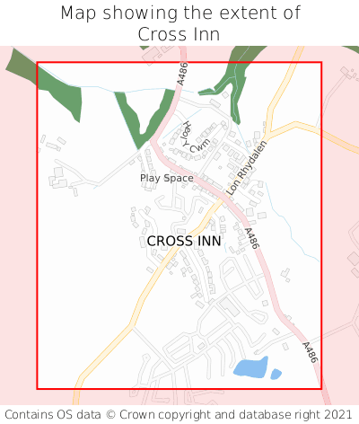Map showing extent of Cross Inn as bounding box