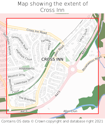 Map showing extent of Cross Inn as bounding box