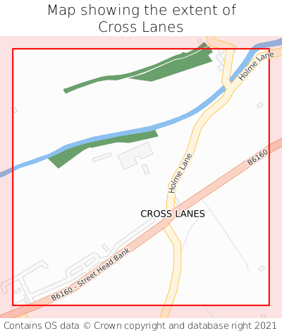 Map showing extent of Cross Lanes as bounding box