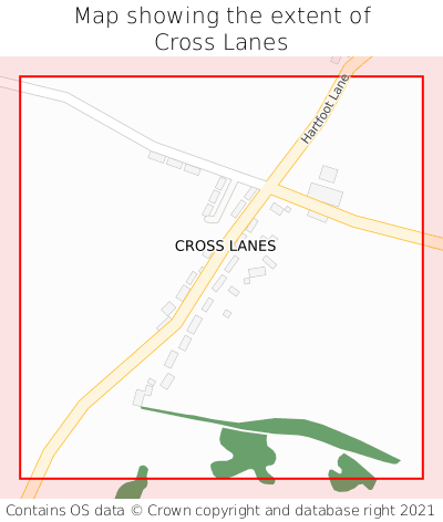 Map showing extent of Cross Lanes as bounding box