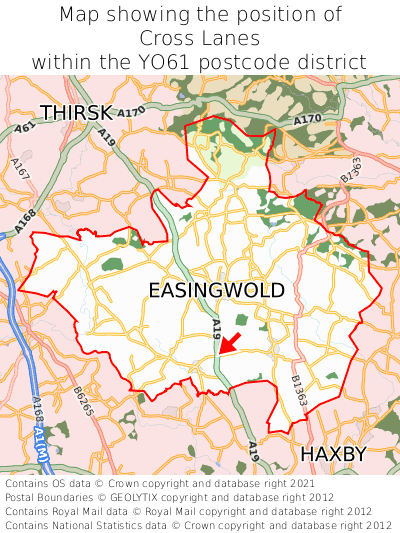 Map showing location of Cross Lanes within YO61