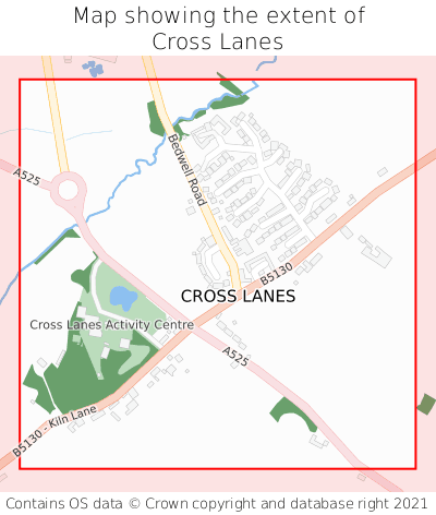 Map showing extent of Cross Lanes as bounding box