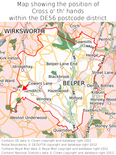 Map showing location of Cross o' th' hands within DE56