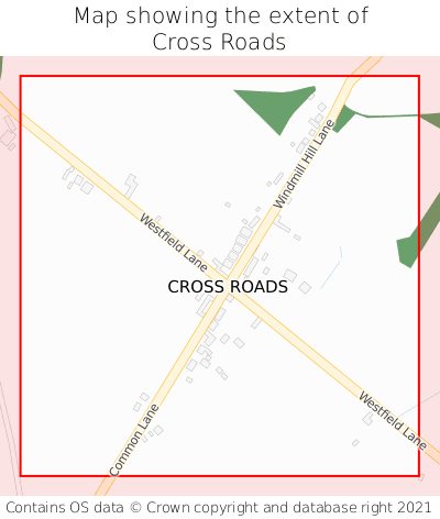 Map showing extent of Cross Roads as bounding box