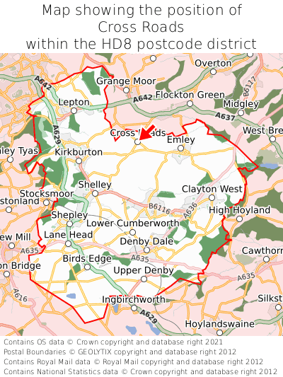 Map showing location of Cross Roads within HD8