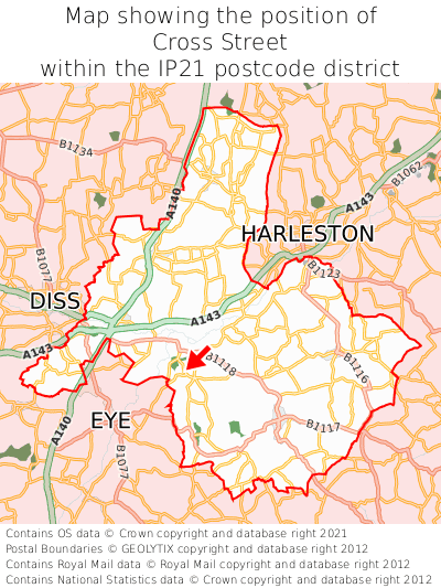 Map showing location of Cross Street within IP21