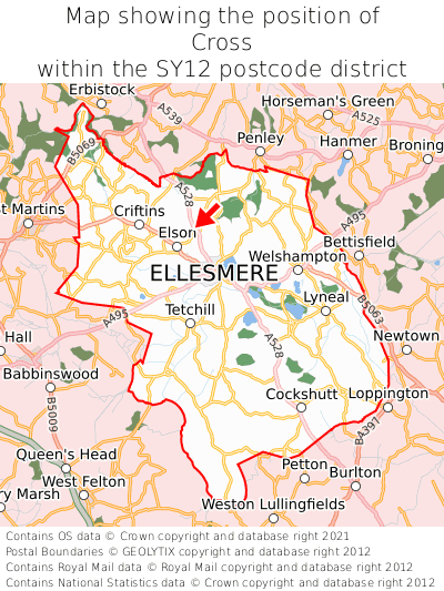 Map showing location of Cross within SY12