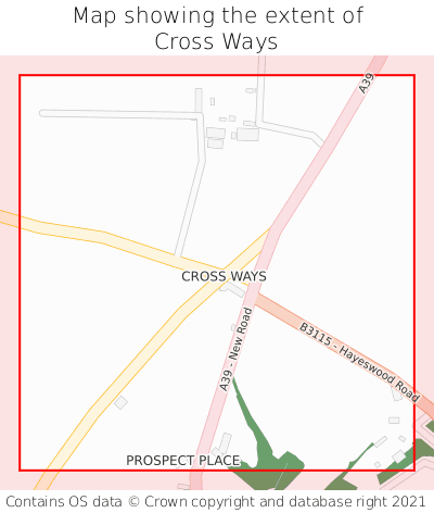 Map showing extent of Cross Ways as bounding box