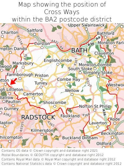 Map showing location of Cross Ways within BA2
