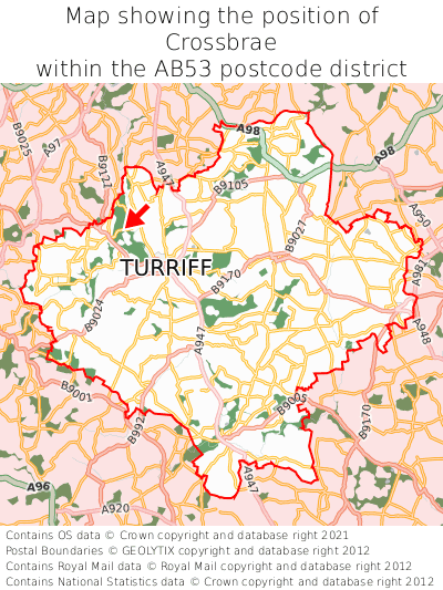 Map showing location of Crossbrae within AB53