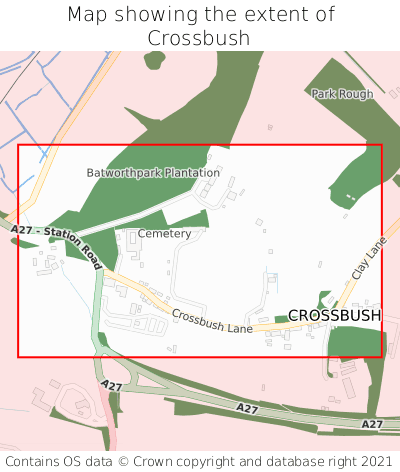 Map showing extent of Crossbush as bounding box