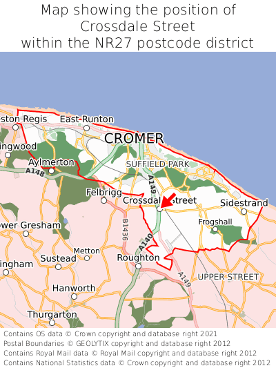 Map showing location of Crossdale Street within NR27