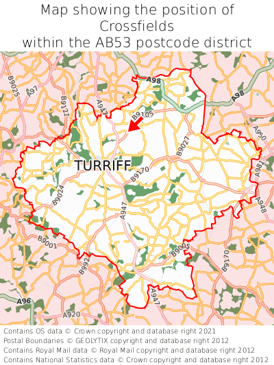 Map showing location of Crossfields within AB53