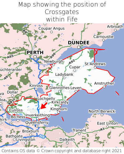 Map showing location of Crossgates within Fife