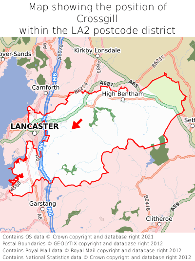Map showing location of Crossgill within LA2