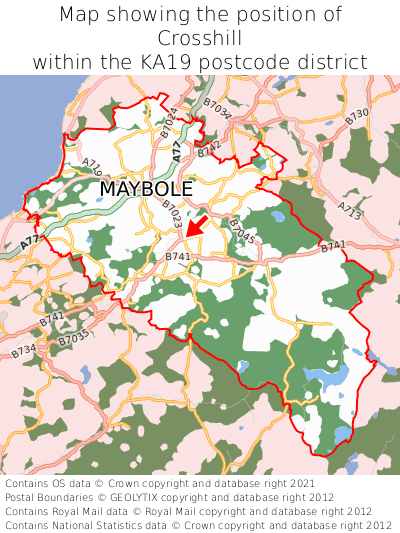 Map showing location of Crosshill within KA19