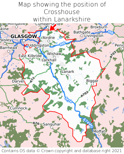 Map showing location of Crosshouse within Lanarkshire