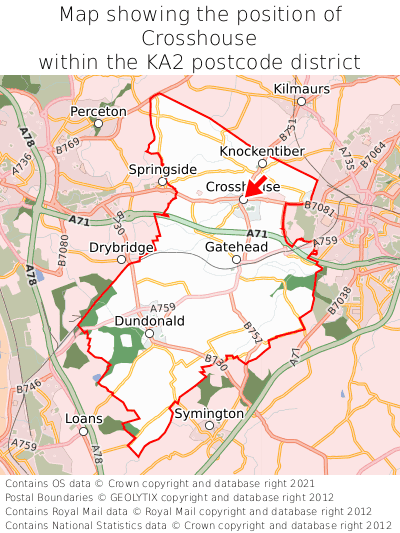 Map showing location of Crosshouse within KA2