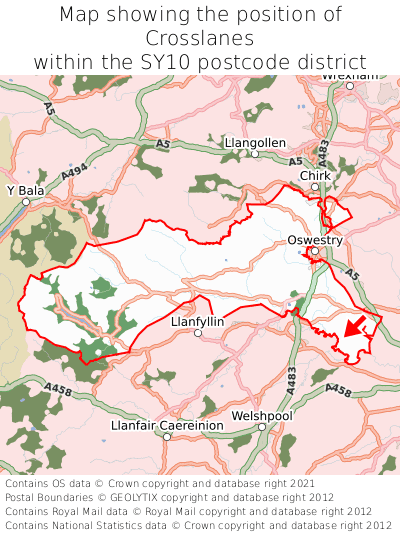 Map showing location of Crosslanes within SY10