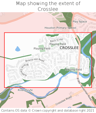 Map showing extent of Crosslee as bounding box