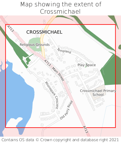 Map showing extent of Crossmichael as bounding box