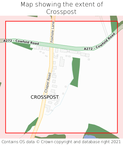 Map showing extent of Crosspost as bounding box