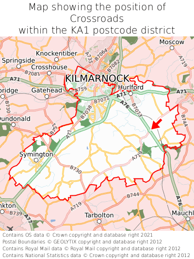 Map showing location of Crossroads within KA1