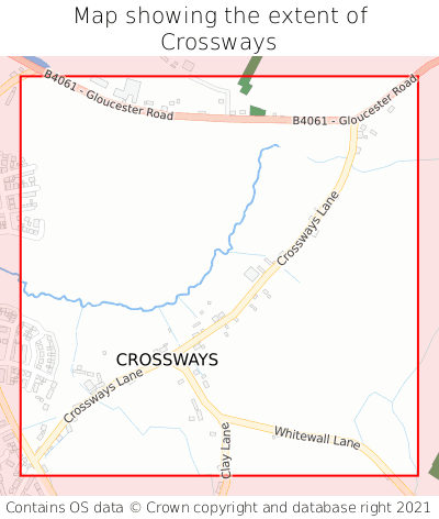 Map showing extent of Crossways as bounding box